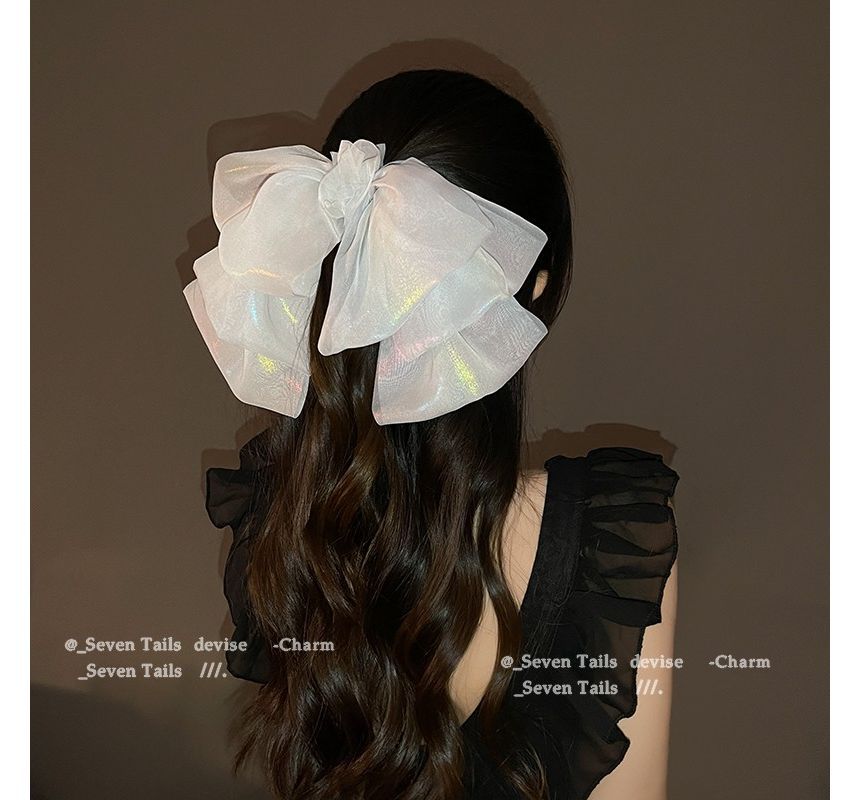 Bow Hair Mesh Clip Holographic