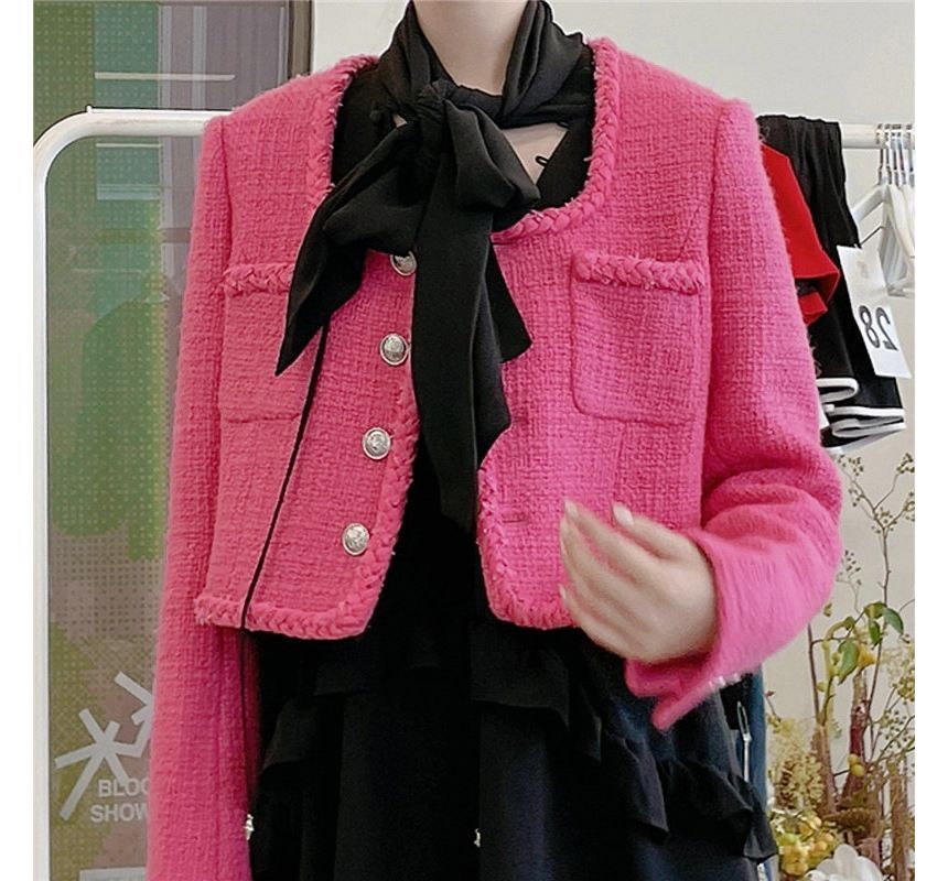 Square Neck Plain Tweed Single Breasted Jacket (Various Designs)