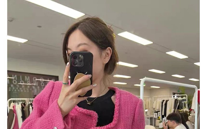 Square Neck Plain Tweed Single Breasted Jacket (Various Designs)