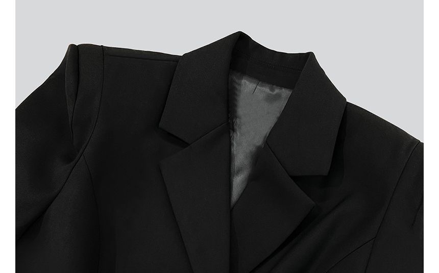 Long-Sleeve Notch Lapel Plain Pleated Double Breasted Mini A-Line Blazer Dress