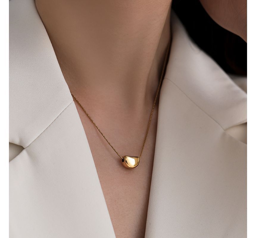 Steel Bean Polished Stainless Pendant Necklace