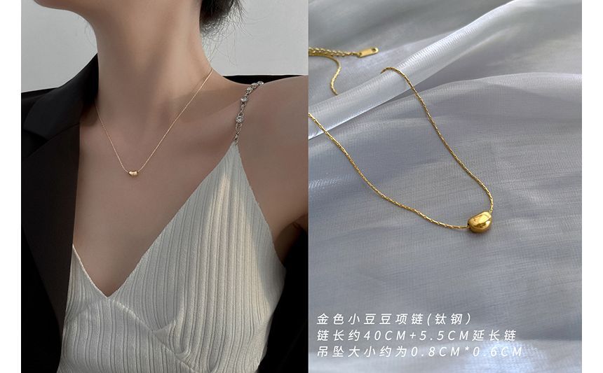 Steel Bean Polished Stainless Pendant Necklace