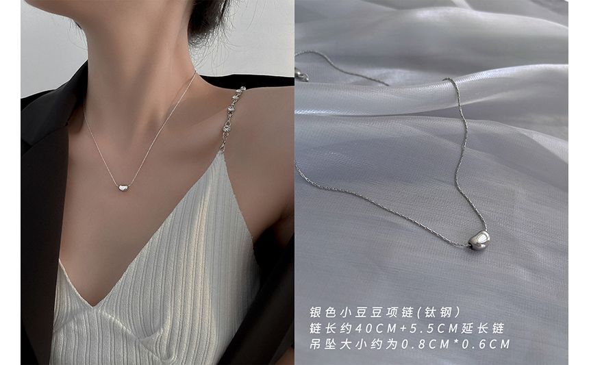 Steel Bean Polished Stainless Pendant Necklace