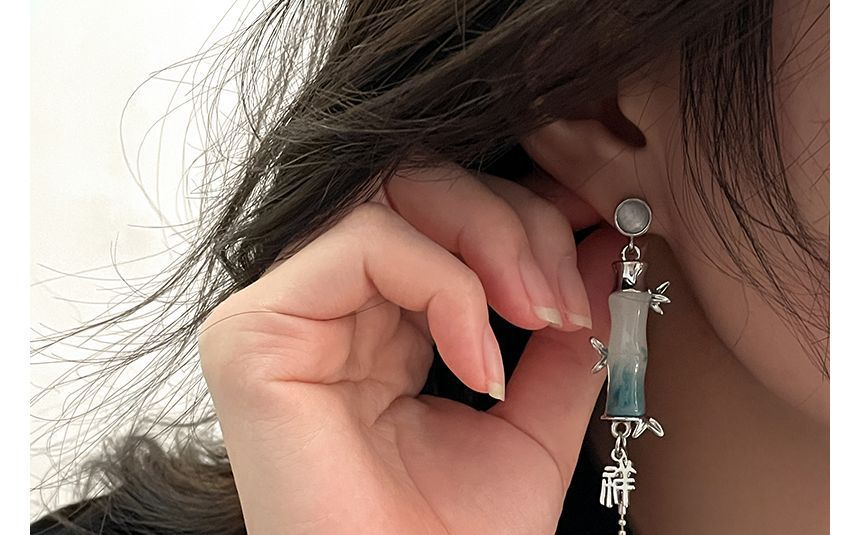 Eye Bamboo Faux Alloy Stone Earring Cat Dangle