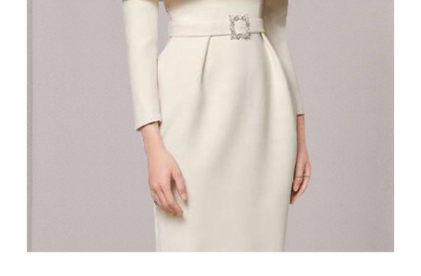 Set: Plain Crew Neck Single-Breasted Cropped Capelet + Long-Sleeve Midi Sheath Dress
