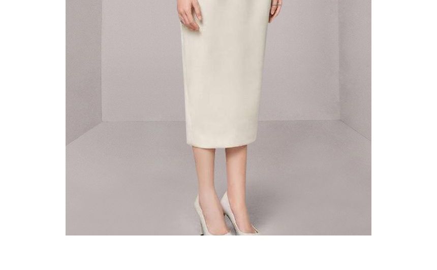 Set: Plain Crew Neck Single-Breasted Cropped Capelet + Long-Sleeve Midi Sheath Dress