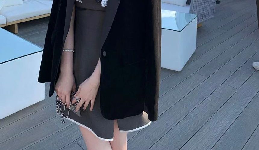 Long-Sleeve Lapel Velvet Mini Blazer Dress