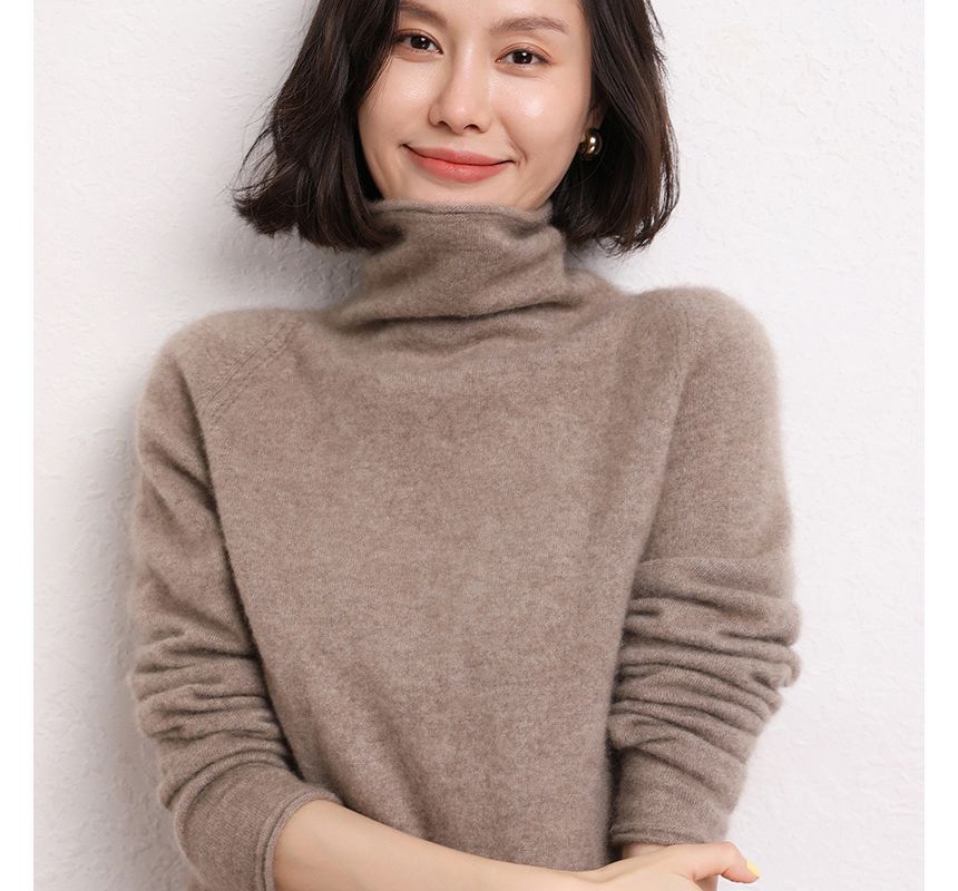 Long-Sleeve High Neck Plain Knit Top