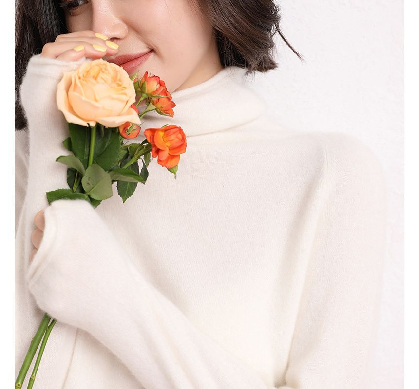Long-Sleeve High Neck Plain Knit Top