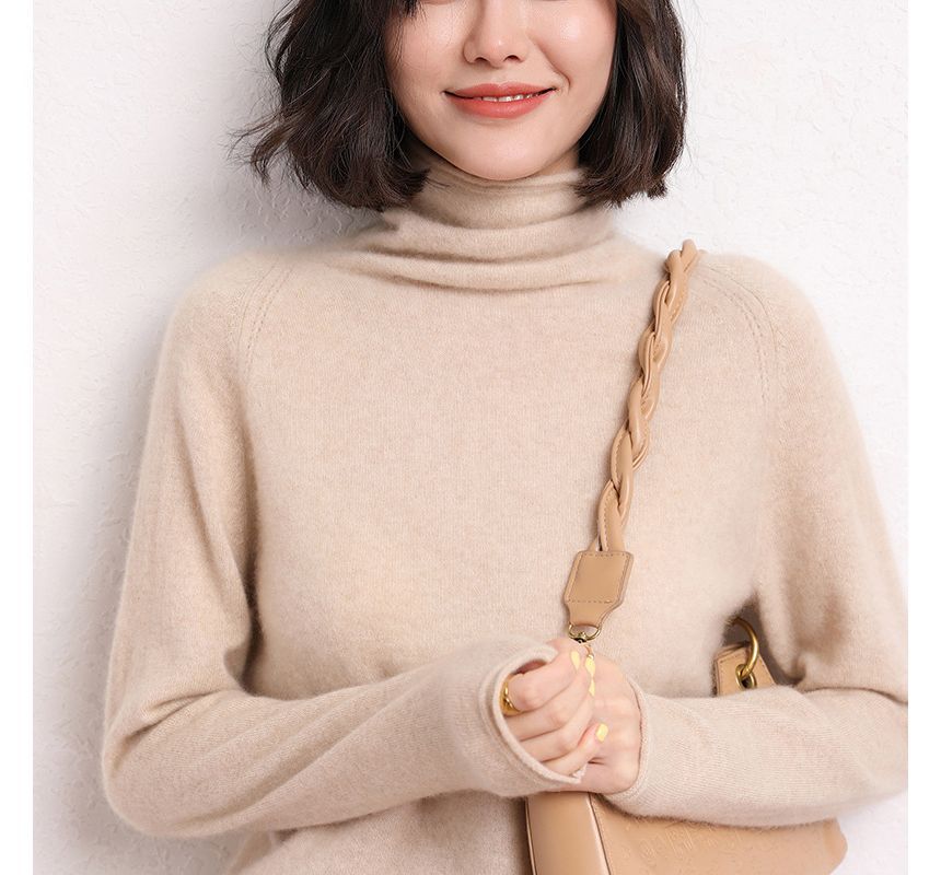 Long-Sleeve High Neck Plain Knit Top