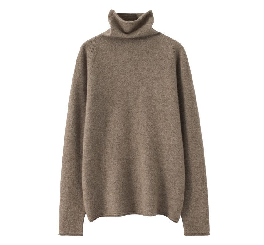Long-Sleeve High Neck Plain Knit Top
