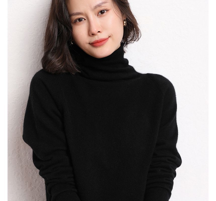 Long-Sleeve High Neck Plain Knit Top