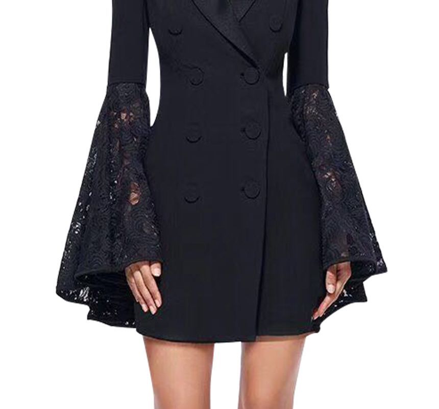 Flare-Sleeve Double Breasted Mini Blazer Dress