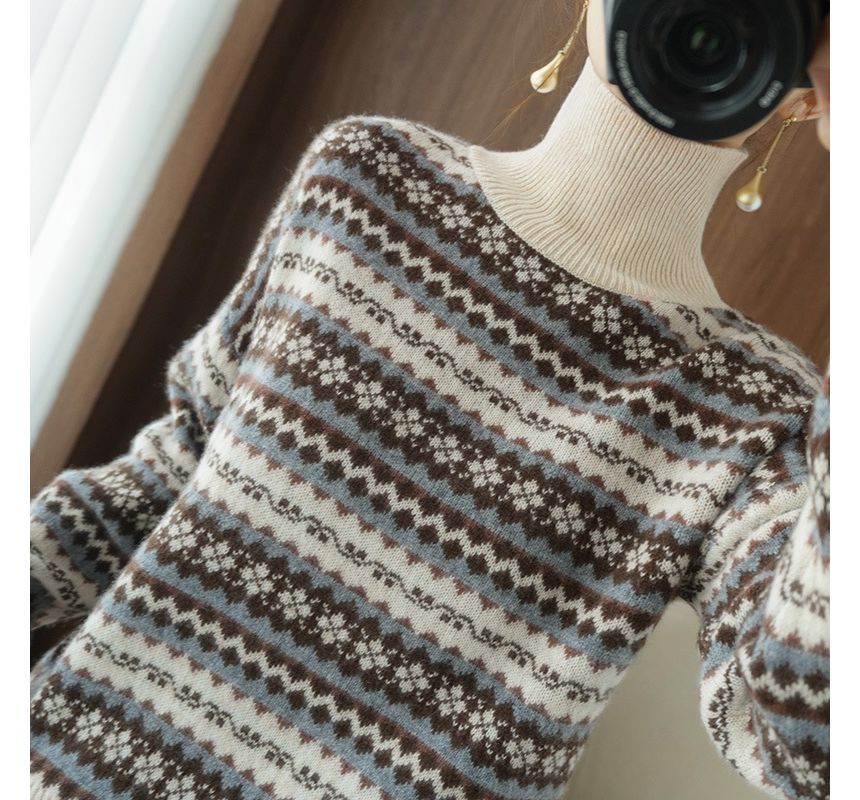 Turtleneck Geometric Patterned Sweater