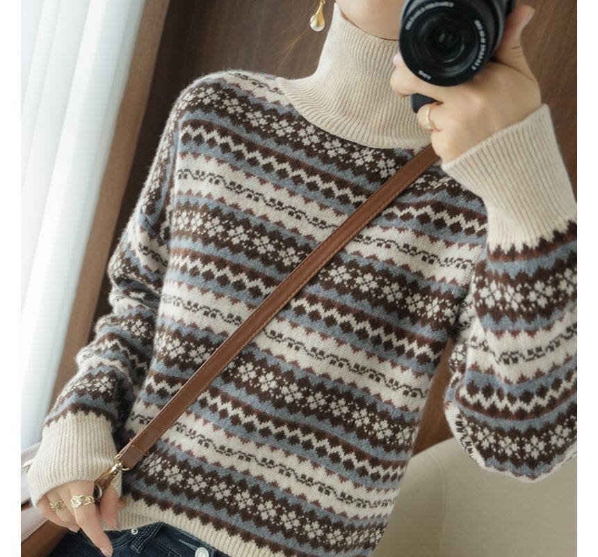 Turtleneck Geometric Patterned Sweater