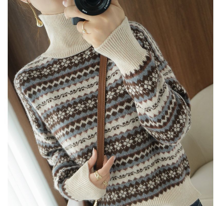 Turtleneck Geometric Patterned Sweater
