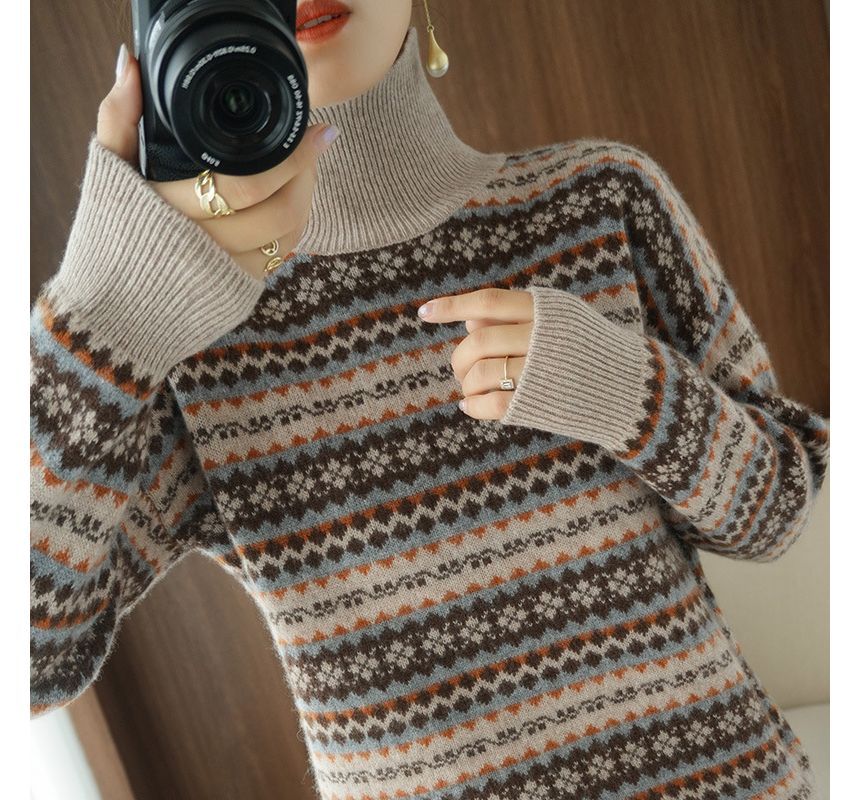 Turtleneck Geometric Patterned Sweater
