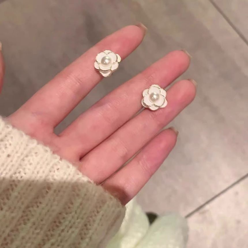 Earring Alloy Flower Faux Pearl