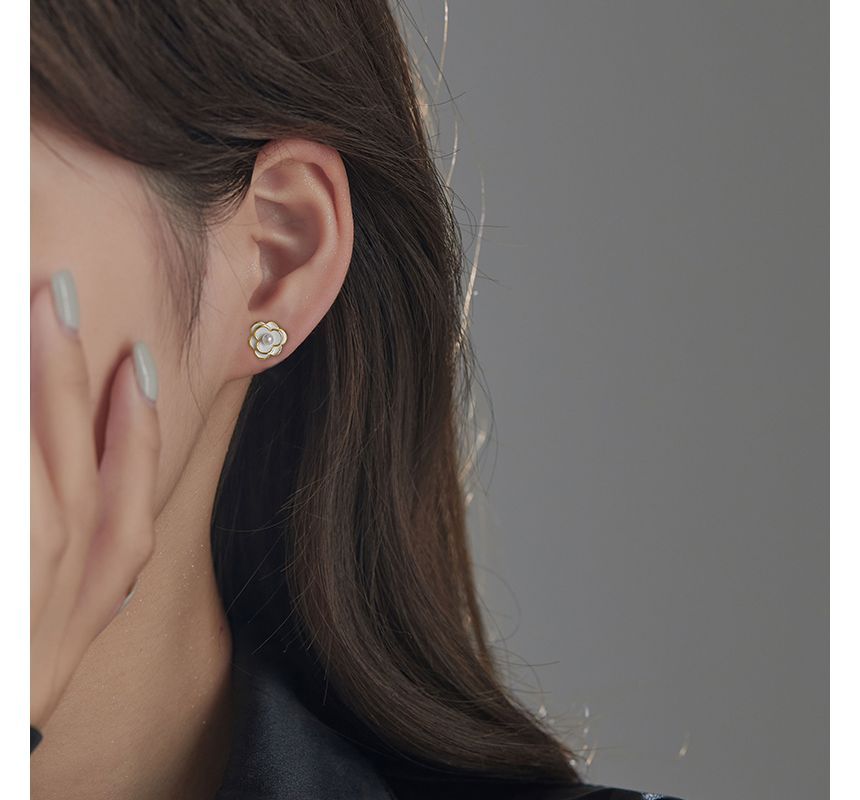 Earring Alloy Flower Faux Pearl