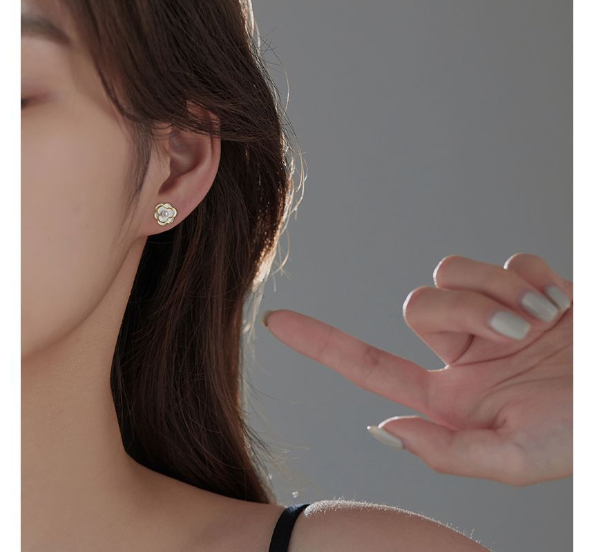 Earring Alloy Flower Faux Pearl
