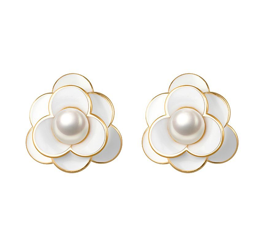 Earring Alloy Flower Faux Pearl