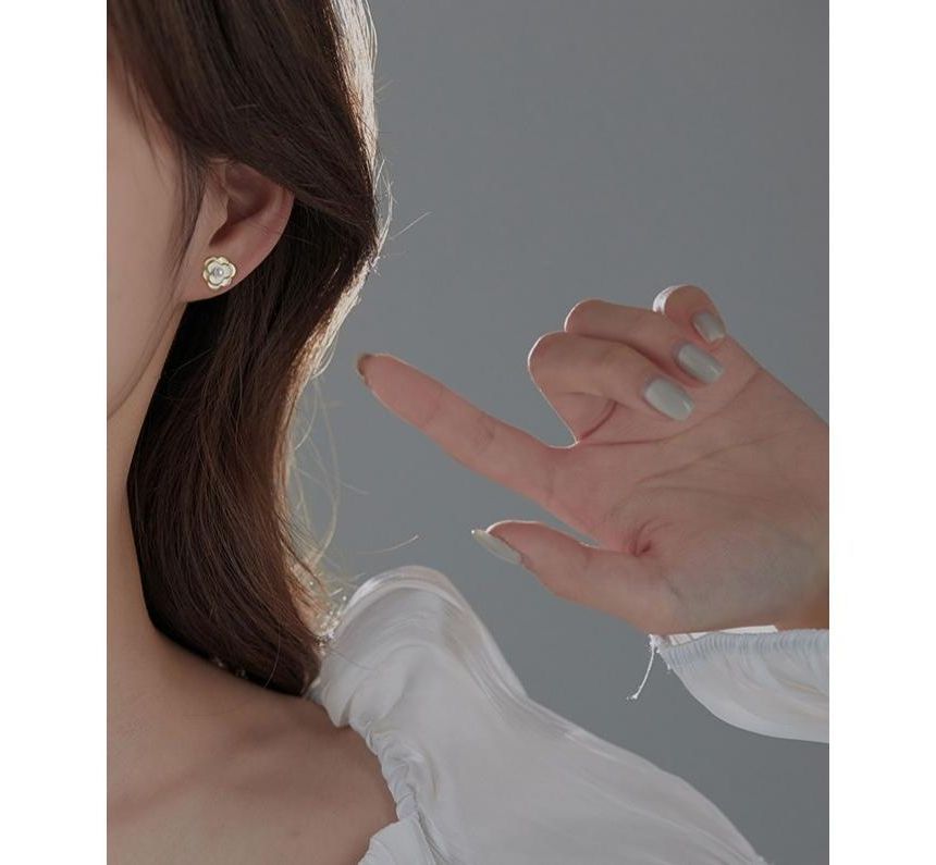 Earring Alloy Flower Faux Pearl