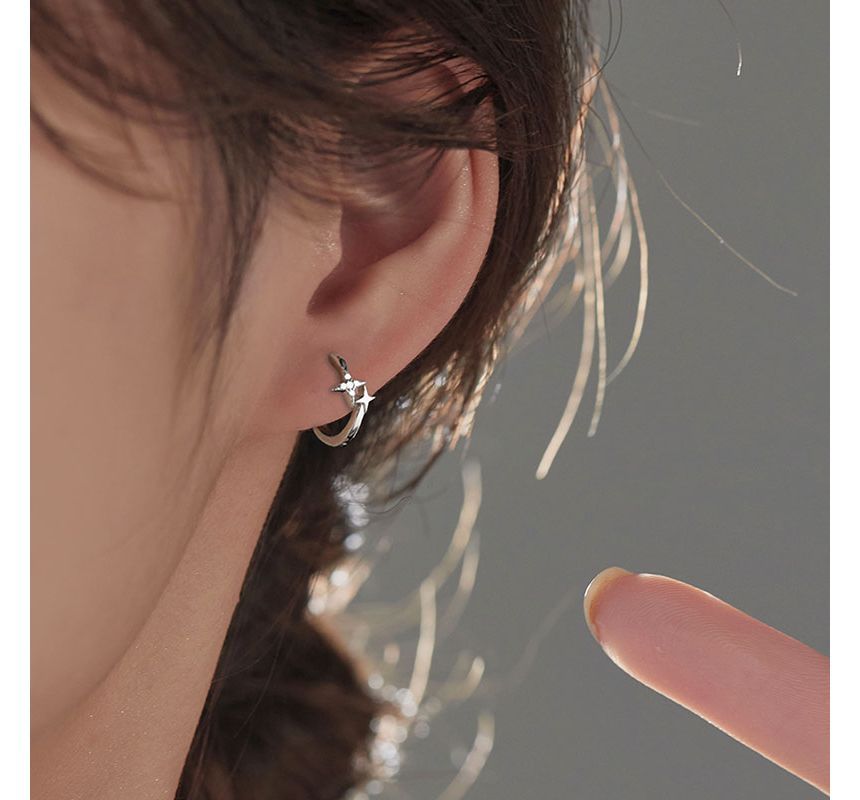 Sterling Star Hoop Earring Silver