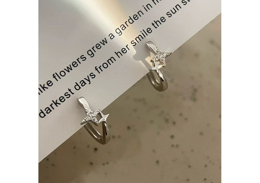 Sterling Star Hoop Earring Silver