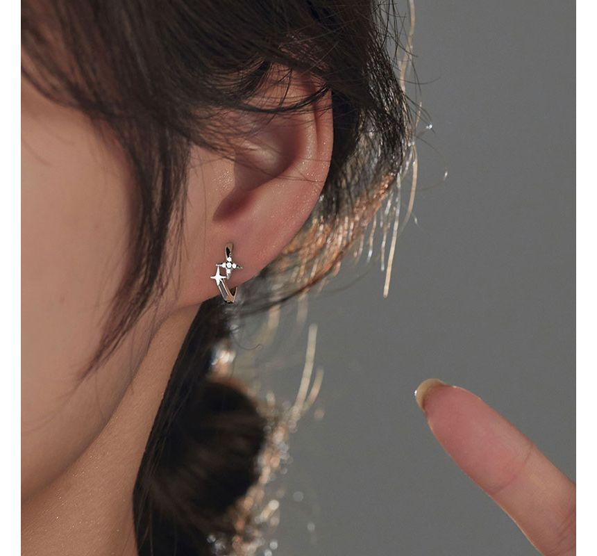 Sterling Star Hoop Earring Silver