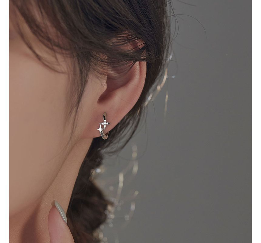 Sterling Star Hoop Earring Silver