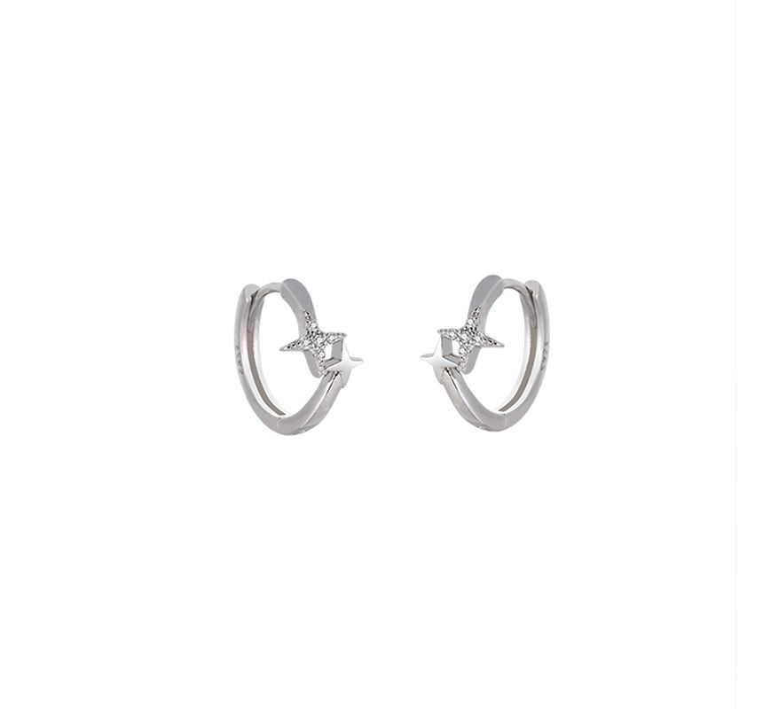 Sterling Star Hoop Earring Silver