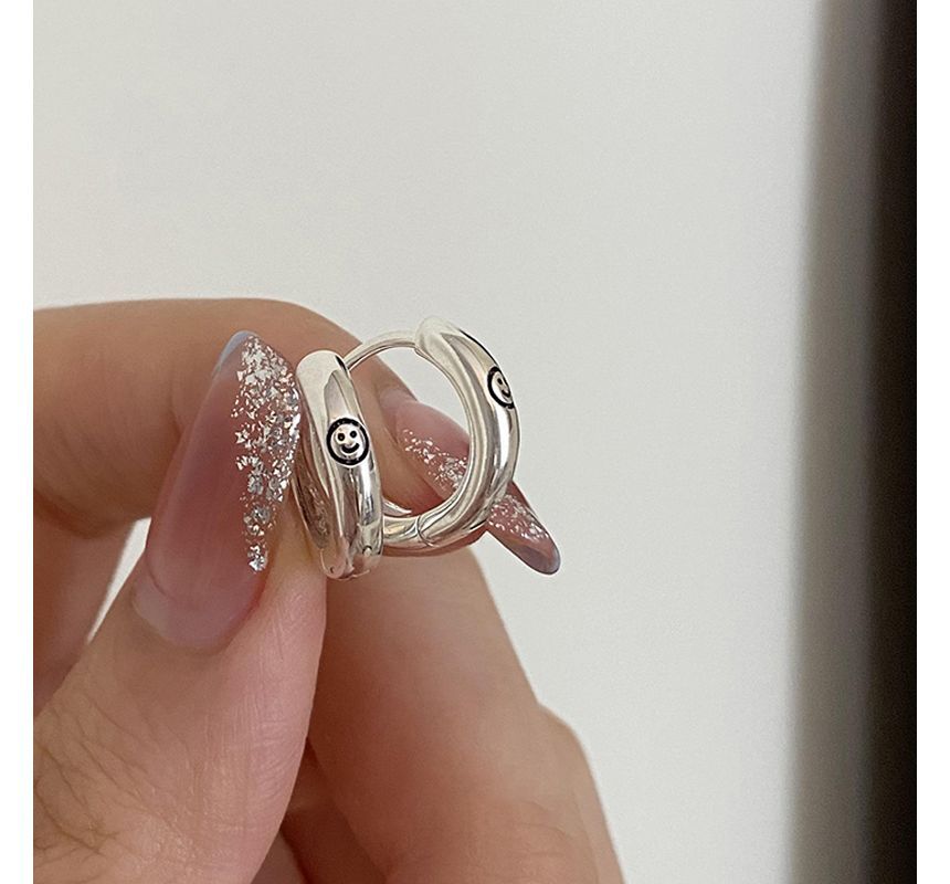 Sterling Earring Hoop Smiley Silver