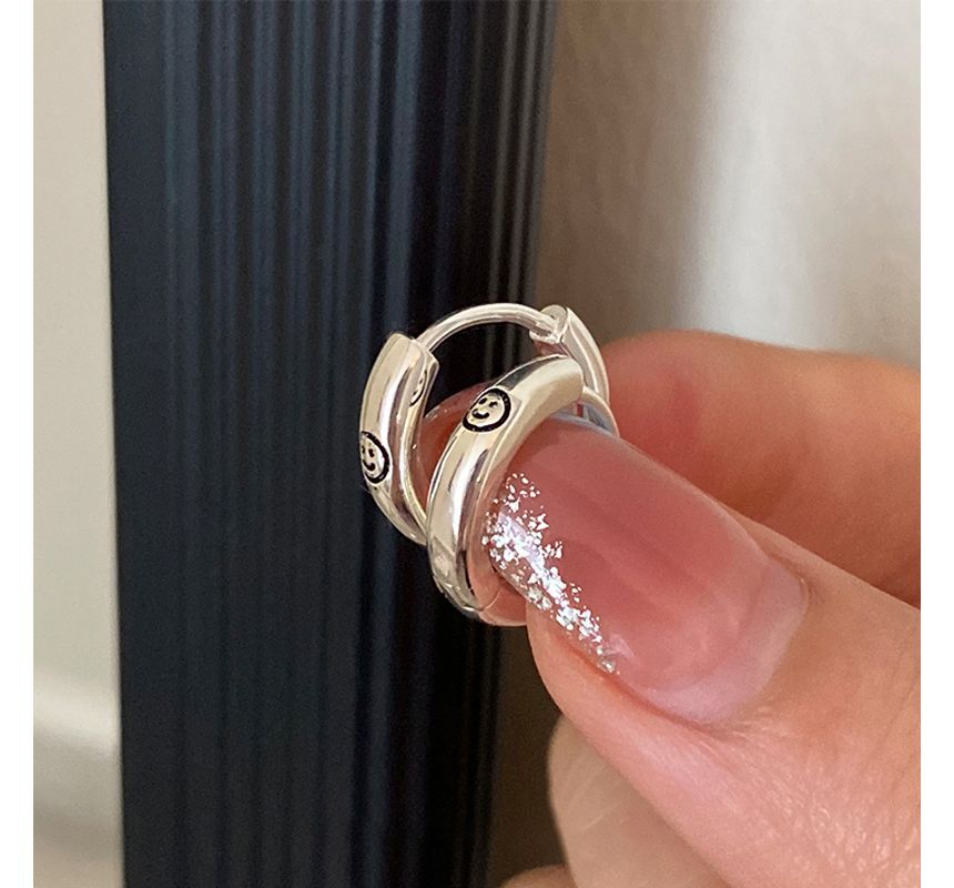Sterling Earring Hoop Smiley Silver
