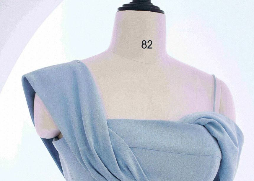 Short-Sleeve Cold Shoulder Plain Ruched Midi A-Line Dress