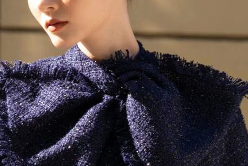 Elbow-Sleeve Bow Tweed Midi Sheath Dress