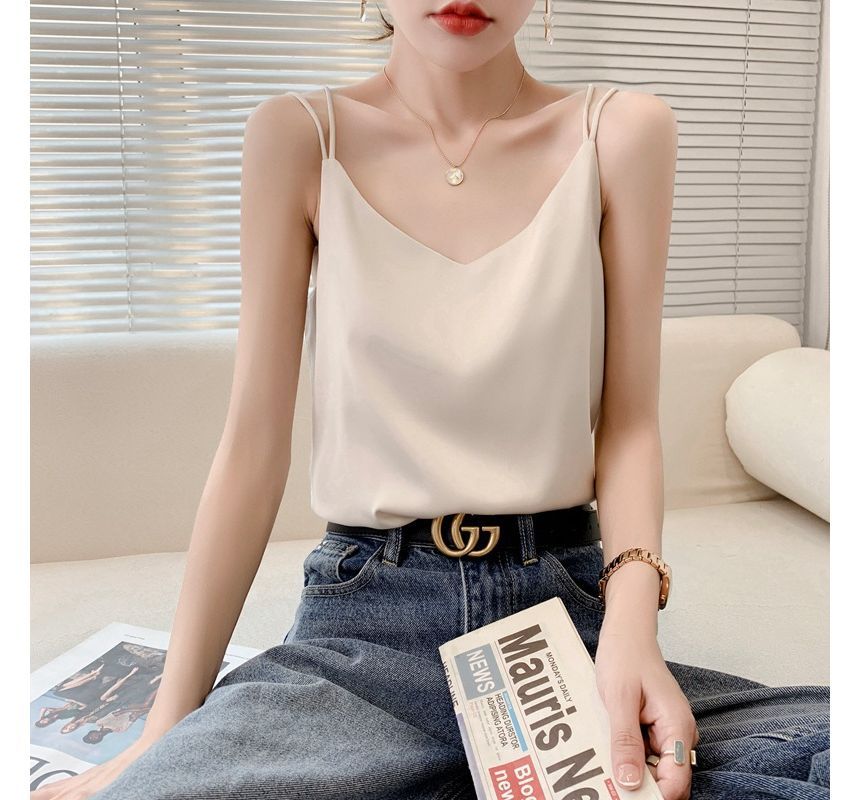 Strappy V-Neck Plain Camisole Top