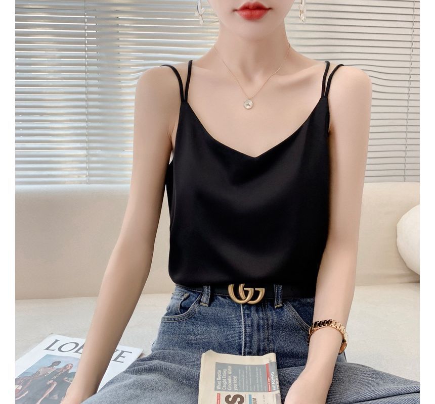 Strappy V-Neck Plain Camisole Top