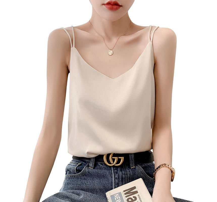 Strappy V-Neck Plain Camisole Top