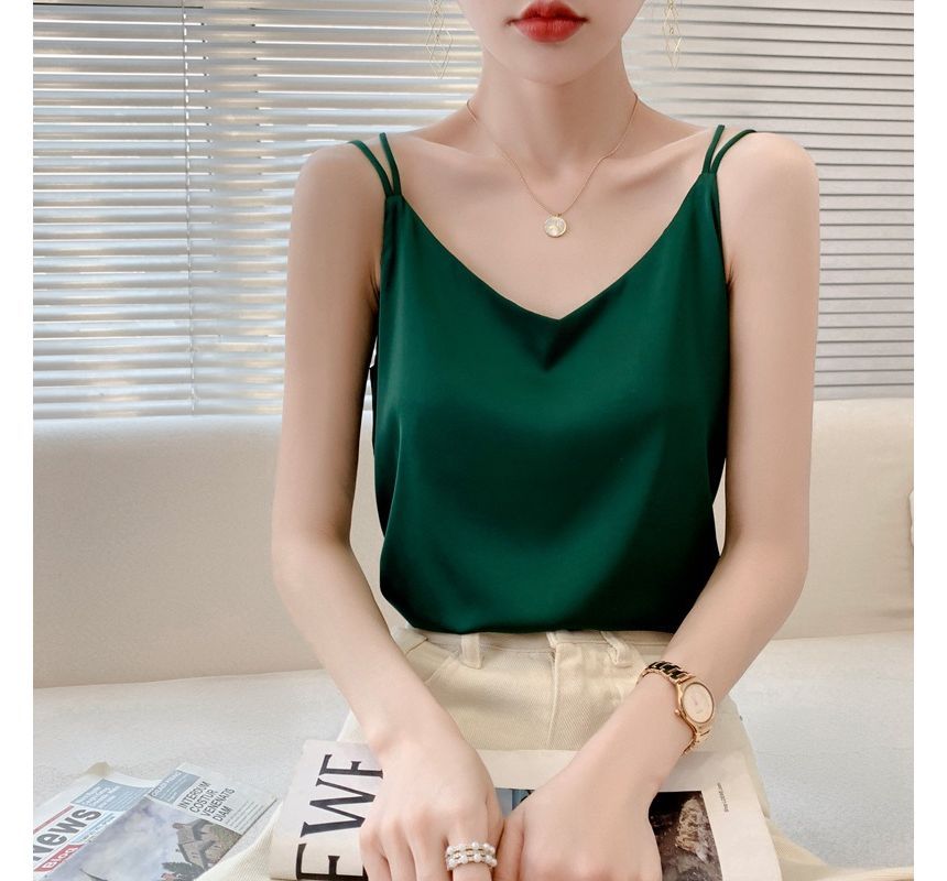 Strappy V-Neck Plain Camisole Top