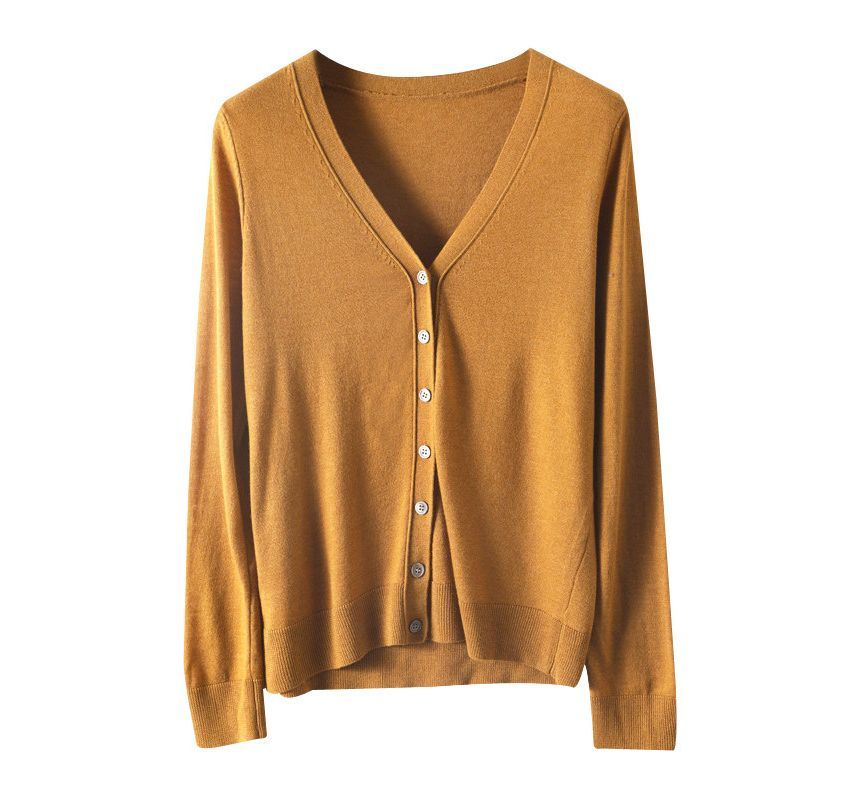 V-Neck Plain Button-Up Cardigan