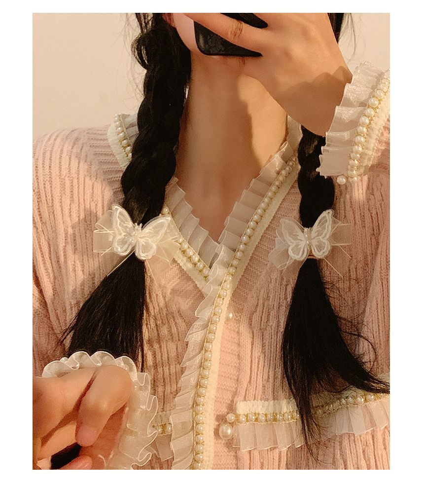 Hair / Organza Pearl Set Butterfly Clip Faux