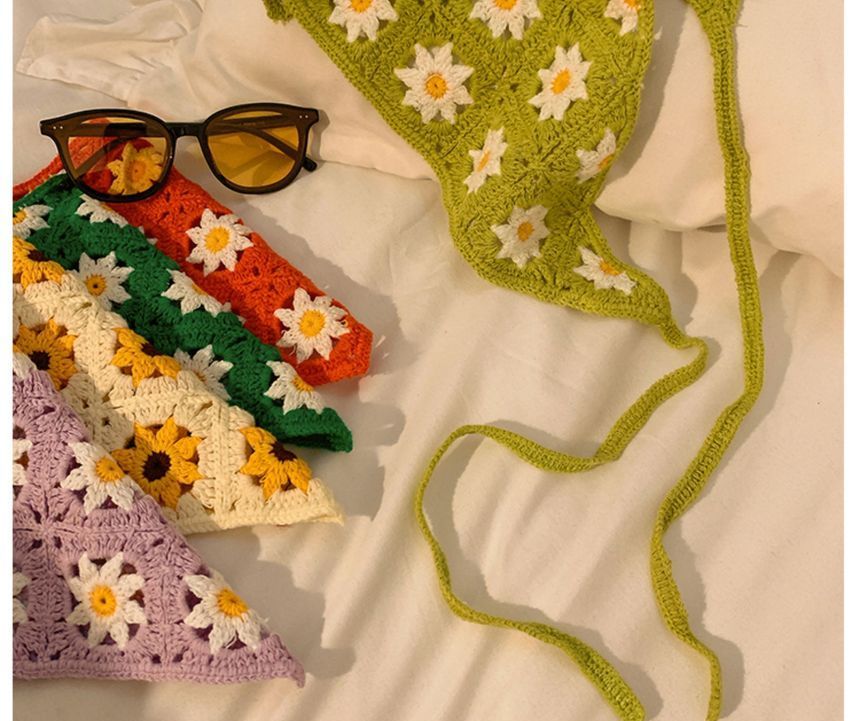 Lace Crochet Embroidered Head Scarf Floral