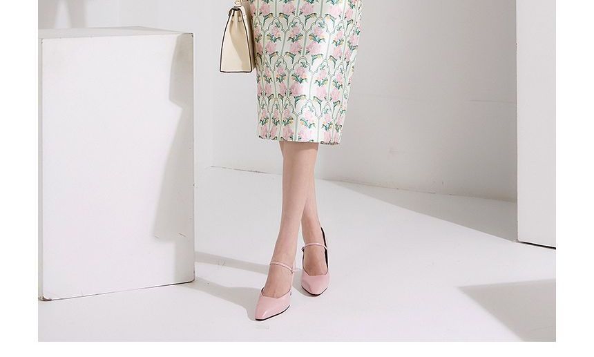 Puff-Sleeve Crew Neck Floral Midi Sheath Dress