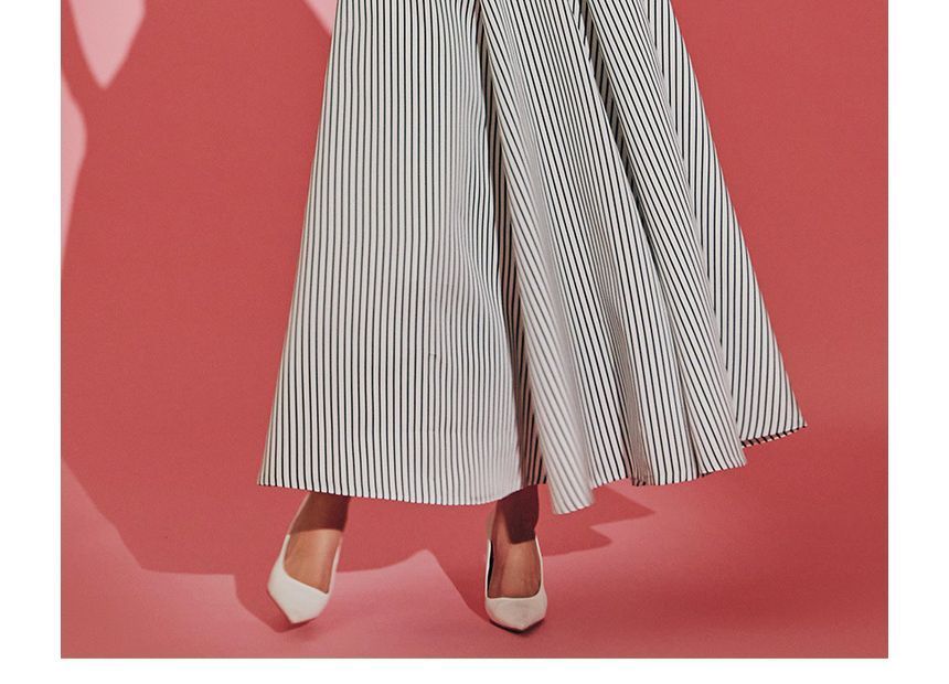 Short-Sleeve V-Neck Striped Maxi A-Line Dress