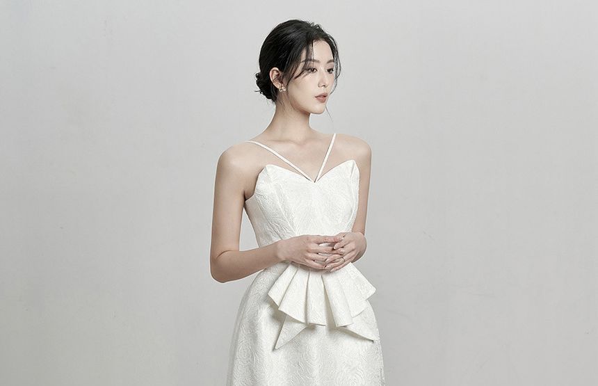 Spaghetti Strap Plain Ruffle Midi Sheath Dress