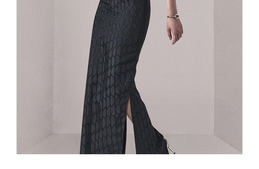 Sleeveless Boat Neck Patterned Side-Slit Maxi Sheath Dress