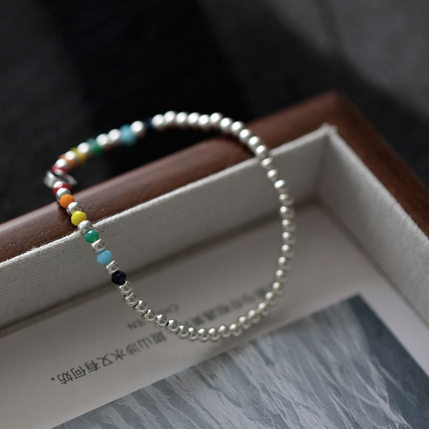 Silver Rainbow Sterling Face Smiley Bracelet