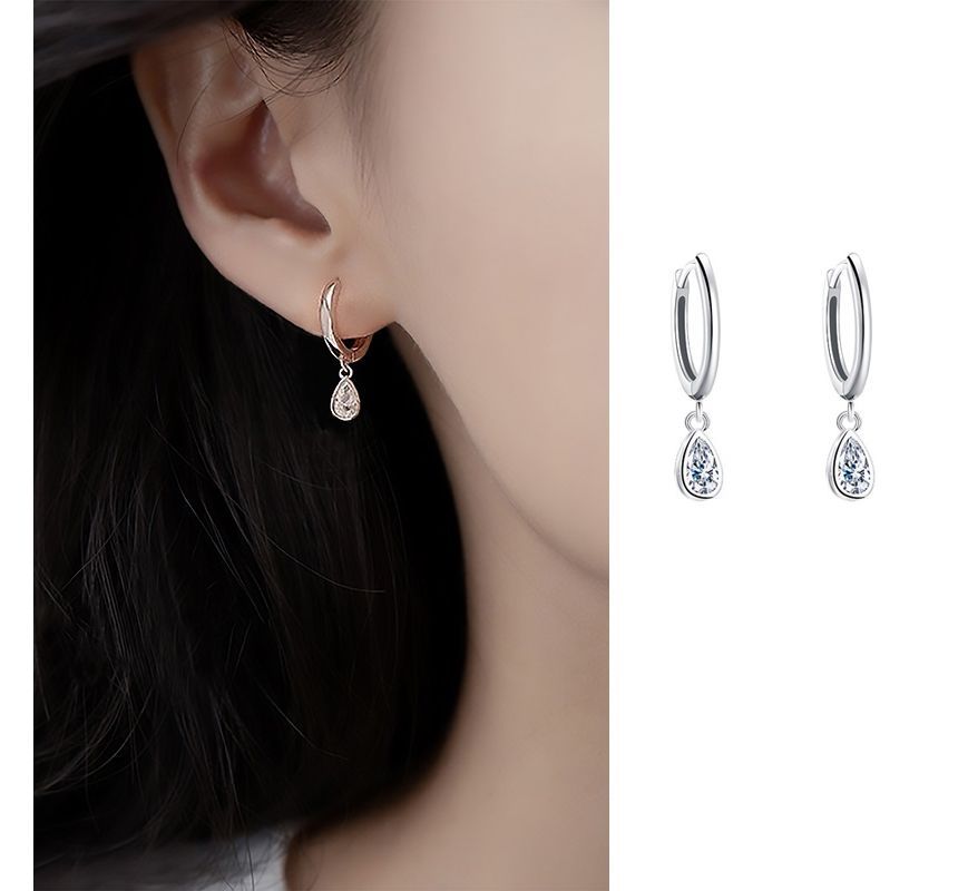 Droplet Rhinestone Earring Silver Dangle Sterling
