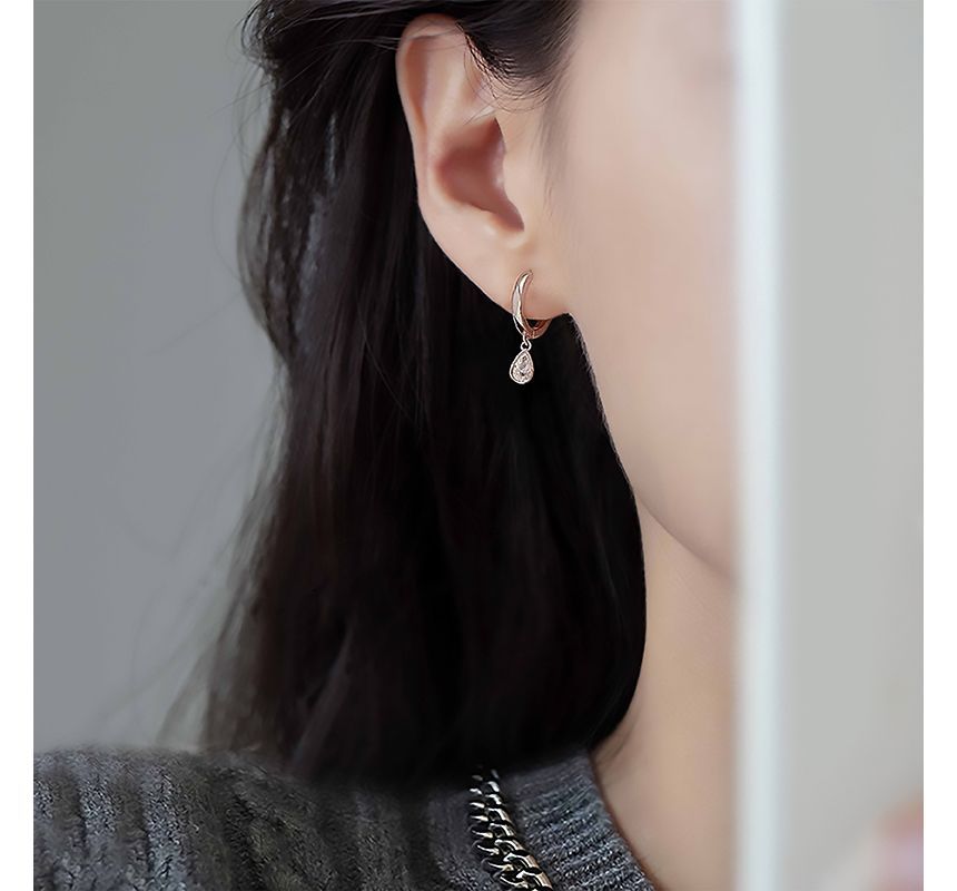 Droplet Rhinestone Earring Silver Dangle Sterling