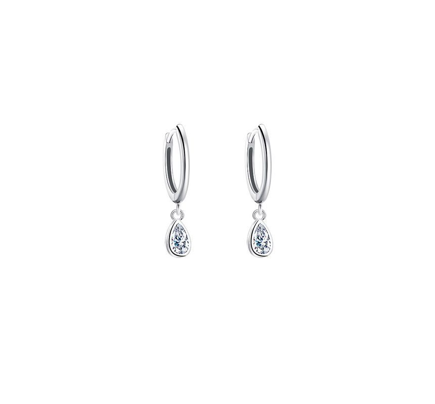 Droplet Rhinestone Earring Silver Dangle Sterling